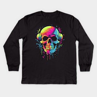 Skull Headphones Kids Long Sleeve T-Shirt